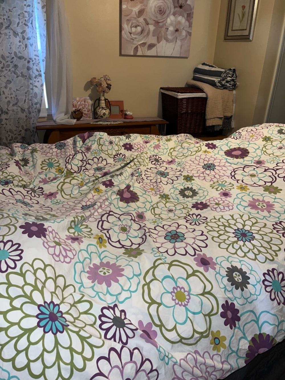 Pottery Barn Teen~Floral Print Gray, Purple & Teal~ Queen Duvet & Pillowcases - Picture 13 of 16